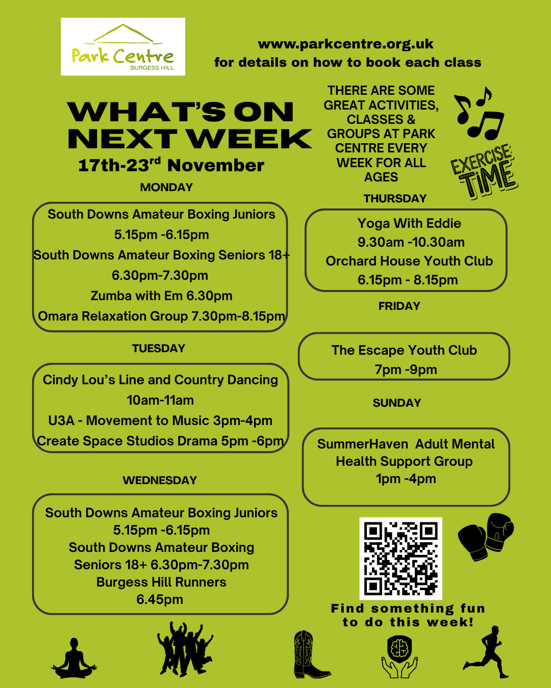 activities at park centre burgess Hill November Whats on next week at park centre 17th - 23rd November
